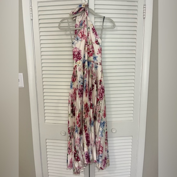 ML Monique Lhuillier Floral Hammered Satin Midi Dress - Picture 7 of 9